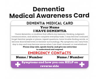 Dementia Medical ID Card, Personalized Emergency Contact, Waterproof Metal Wallet Alert, Memory Loss Safety Card for Seniors