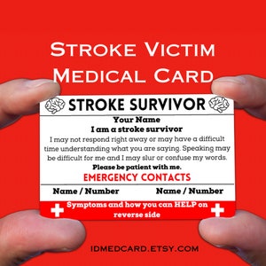Carte d'identité médicale pour survivant d'un AVC, Alerte d'urgence ICE, Cadeau pour la récupération d'un AVC, Sensibilisation aux patients victimes d'un AVC, Aide pour les guerriers victimes d'un AVC