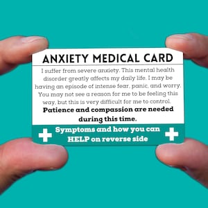 Tarjeta de identificación de alerta médica de ansiedad para billetera, ataques de pánico, conciencia, regalo de trastorno de ansiedad generalizada, paquete de atención, salud mental paralizante