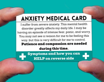Anxiety Medical Alert ID Card for Wallet, Panic Attacks, Awareness, Generalized Anxiety Disorder Gift, Care Package, Crippling Mental Health