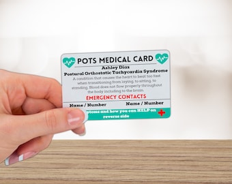 Pots Medical Card, Pots Syndrome Medical Card, Pots Awareness Wallet Insert, Pots Medical Alert, Postural Orthostatic Tachycardia Syndrome
