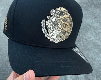Gorra Negra Azteca con Calendario y Águila | Mexican Aztec Calendar Hat | Chicano Style Snapback Cap