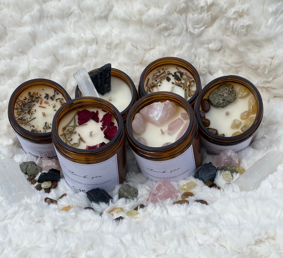 Intention Candles Crystal Candles Herbal Candles Etsy