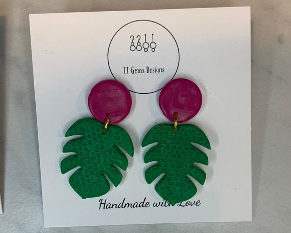 Monstera Leaf Dangle | Handmade | Polymer Clay Earrings | Lightweight | Hypoallergenic | Statement Earrings | Modern Jewelry