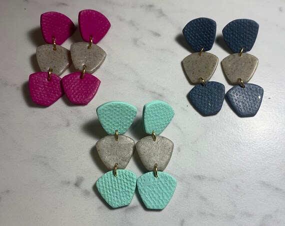 3-Tier Geometric Dangle | Polymer Clay Earrings | Handmade | Lightweight | Hypoallergenic | Statement Earrings | Modern Jewelry