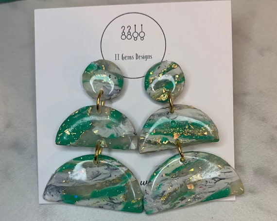 Tiered Marble Dangles | Handmade | Polymer Clay Earrings | Lightweight | Hypoallergenic | Statement Earrings | Modern Jewelry