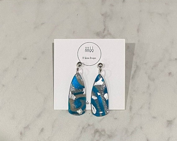 Teal Marble | Handmade | Polymer Clay Earrings | Lightweight | Hypoallergenic | Statement Earrings | Modern Jewelry