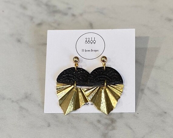 Gold and Black | Handmade | Polymer Clay Earrings | Lightweight | Hypoallergenic | Statement Earrings | Modern Jewelry
