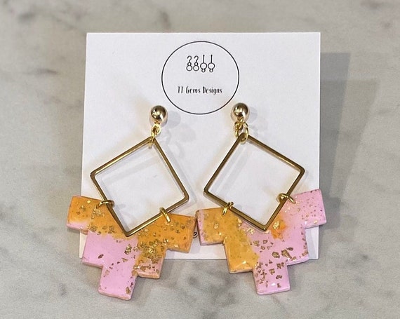 Aztec Style Dangle | Polymer Clay Earrings | Handmade | Lightweight | Hypoallergenic | Statement Earrings | Modern Jewelry
