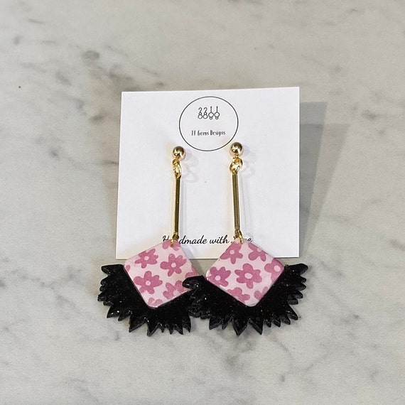 Fringed | Flower | Polymer Clay Earrings | Lightweight | Hypoallergenic | Statement Earrings | Modern Jewelry