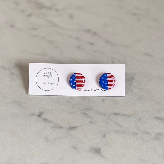 4th of July Earrings | Flag Studs | Polymer Clay Earrings | Handmade | Hypoallergenic | Statement Earrings | Modern Jewelry