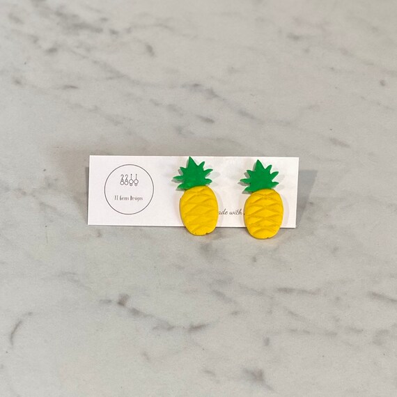 Pineapple Studs | Polymer Clay Earrings | Handmade | Hypoallergenic | Statement Earrings | Modern Jewelry