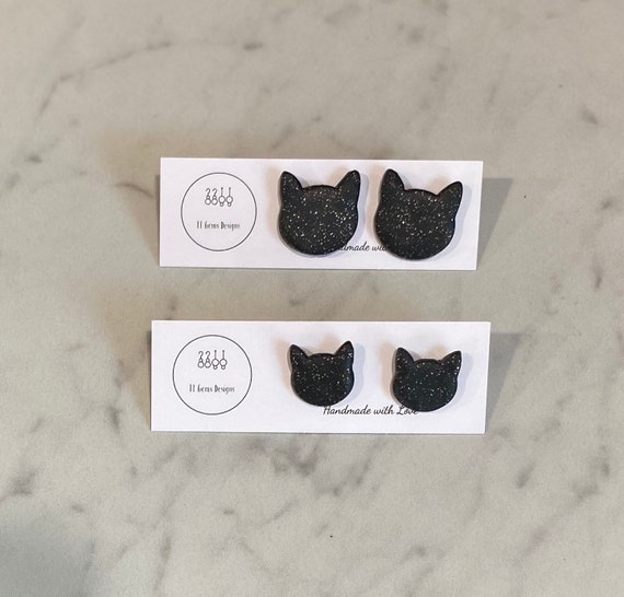 Black Cat Studs | Halloween Earrings | Polymer Clay Earrings | Handmade | Hypoallergenic | Statement Earrings | Simple Jewelry | Mom and Me