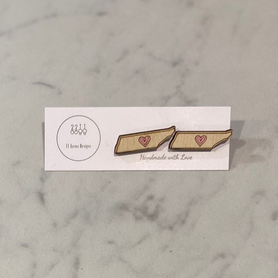 Tennessee | State Outline Earrings | Wood Studs | Handmade | Hypoallergenic | Statement Earrings | Simple Jewelry