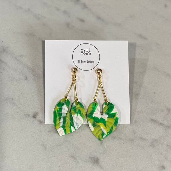 Marbled Leaf | Polymer Clay Earrings | Handmade | Lightweight | Hypoallergenic | Statement Earrings | Modern Jewelry