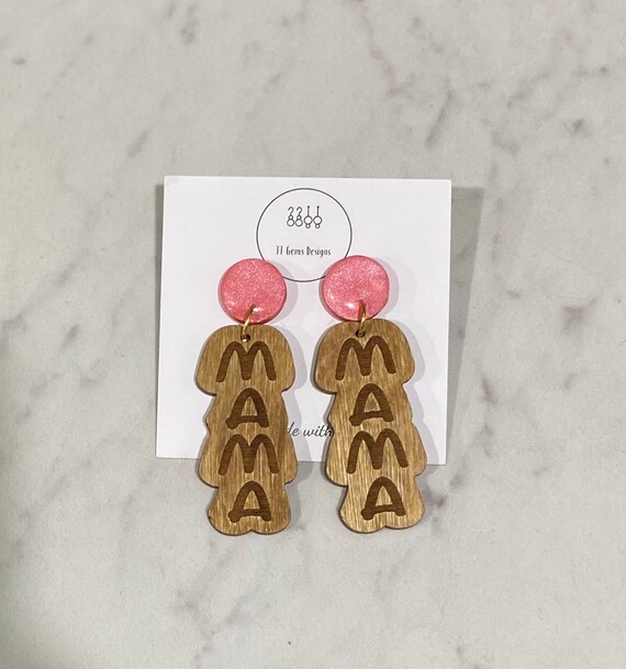 Mama Wooden Dangles | Handmade | Wooden Earrings | Lightweight | Hypoallergenic | Statement Earrings | Simple Jewelry