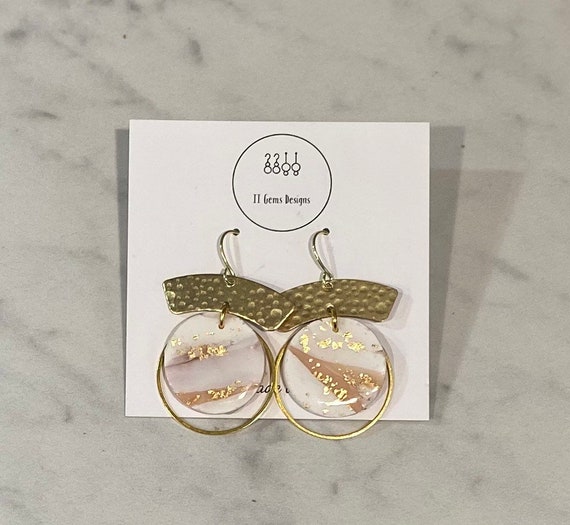 Marble Dangle | Nude, White and Gold | Polymer Clay Earrings | Handmade | Lightweight | Hypoallergenic | Statement Earrings | Modern Jewelry