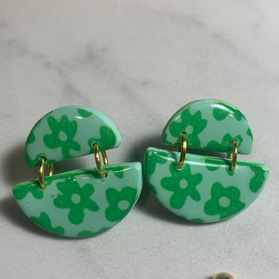 Flower Print | Handmade | Polymer Clay Earrings | Lightweight | Hypoallergenic | Statement Earrings | Modern Jewelry