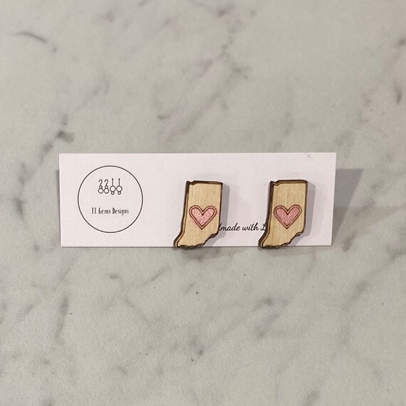 Indiana | State Outline Earrings | Wood Studs | Handmade | Hypoallergenic | Statement Earrings | Simple Jewelry