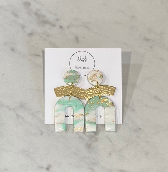 Marble Arched Earrings | Handmade | Polymer Clay Earrings | Lightweight | Hypoallergenic | Statement Earrings | Modern Jewelry