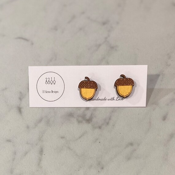 Acorn Studs | Fall Earrings | Wood Jewelry | Handmade | Hypoallergenic | Statement Earrings