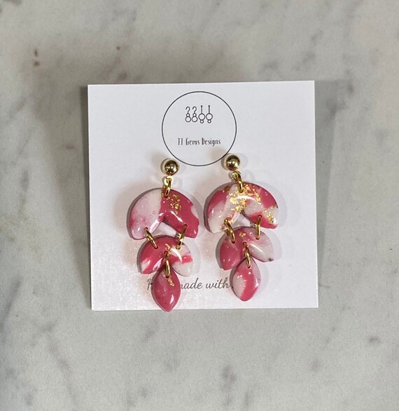 Marble Tiered Dangle | Handmade | Polymer Clay Earrings | Lightweight | Hypoallergenic | Statement Earrings | Modern Jewelry