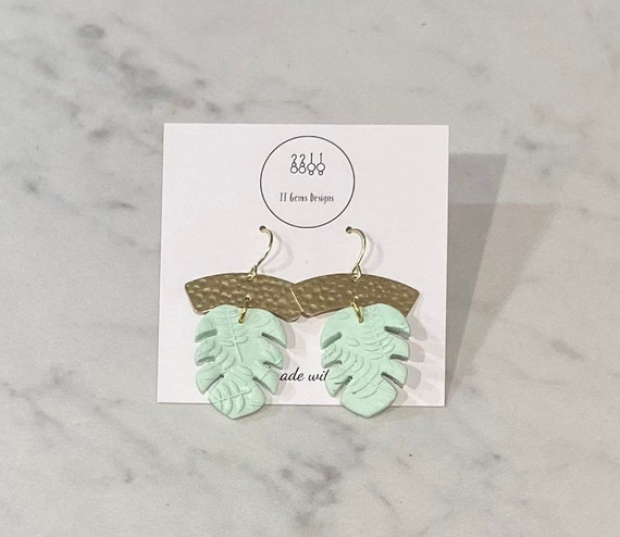 Monstera Leaf | Handmade | Polymer Clay Earrings | Lightweight | Hypoallergenic | Statement Earrings | Modern Jewelry