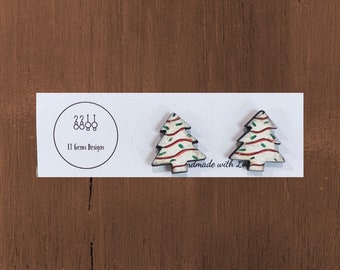 Christmas Tree Cake Earrings | Holiday Earrings | Handmade | Hypoallergenic | Wood Studs
