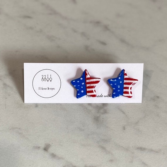 4th of July Earrings | Patriotic Stars | Polymer Clay Earrings | Handmade | Hypoallergenic | Statement Earrings | Modern Jewelry