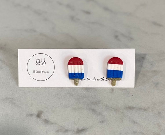 Red White and Blue Popsicles | Polymer Clay Earrings | Handmade | Hypoallergenic | Statement Earrings | Modern Jewelry