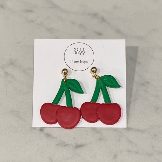Cherry | Polymer Clay Earrings | Handmade | Hypoallergenic | Statement Earrings | Modern Jewelry
