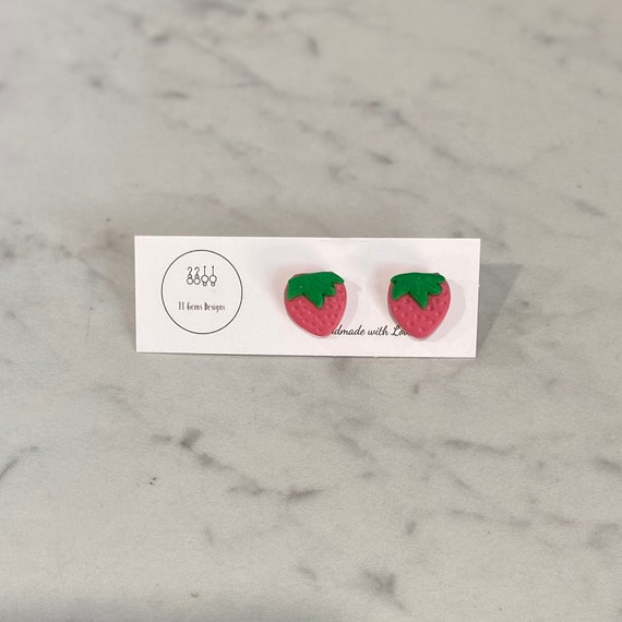 Strawberry Studs | Polymer Clay Earrings | Handmade | Hypoallergenic | Statement Earrings | Modern Jewelry