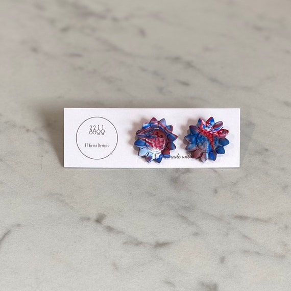 4th of July Earrings | Sunflowers | Polymer Clay Earrings | Handmade | Hypoallergenic | Statement Earrings | Modern Jewelry