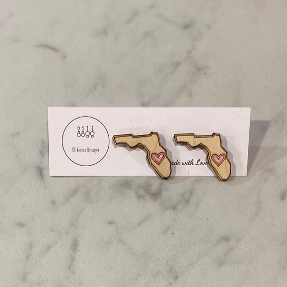Florida | State Outline Earrings | Wood Studs | Handmade | Hypoallergenic | Statement Earrings | Simple Jewelry