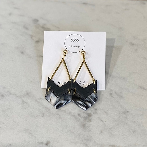 Marble Arrow | Handmade | Polymer Clay Earrings | Lightweight | Hypoallergenic | Statement Earrings | Modern Jewelry