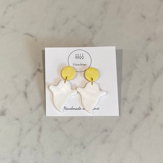 Ghost Dangles | Polymer Clay Earrings | Halloween Earrings | Handmade | Hypoallergenic | Lightweight | Statement Earrings