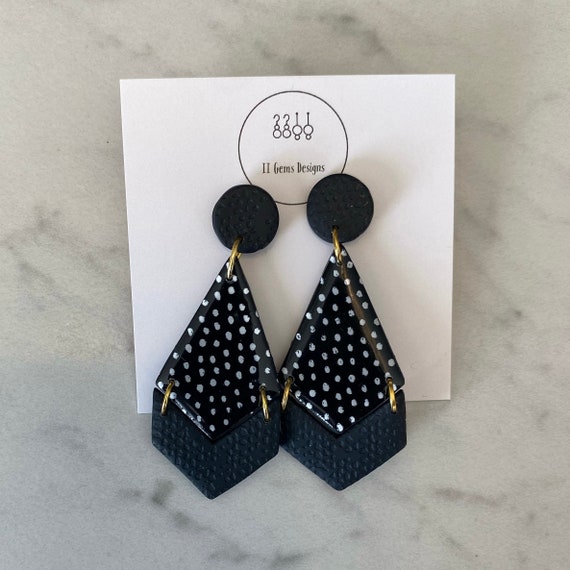 Black Polka Dot | Handmade | Polymer Clay Earrings | Lightweight | Hypoallergenic| Statement Earrings | Modern Jewelry
