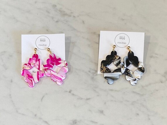 Marble Scallop Dangle | Polymer Clay Earrings | Handmade | Lightweight | Hypoallergenic | Statement Earrings | Modern Jewelry
