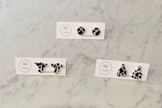 Cow Print | Handmade | Polymer Clay Earrings | Statement Earrings | Simple Jewelry