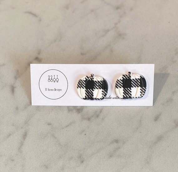 Black and White Checked Pumpkin | Fall Styles | Polymer Clay Earrings | Handmade | Hypoallergenic | Statement Earrings