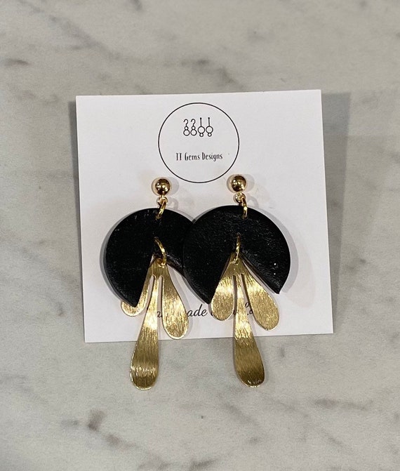 Black and Gold | Polymer Clay Earrings | Handmade | Hypoallergenic | Statement Earrings | Modern Jewelry