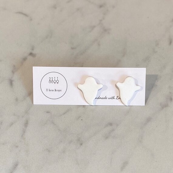 Ghost Studs | Halloween Earrings | Polymer Clay | Hypoallergenic | Handmade | Statement Earrings | Simple Jewelry
