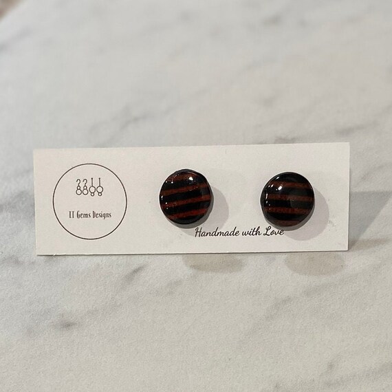 Red and Black Stripe | Round Studs | Polymer Clay Earrings | Handmade | Hypoallergenic | Statement Earrings | Simple Jewelry