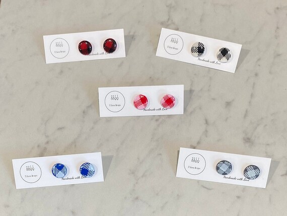 Buffalo Plaid Studs | Polymer Clay Earrings | Handmade | Hypoallergenic | Statement Earrings | Simple Jewelry