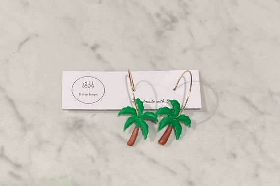 Palm Tree Hoops | Polymer Clay Earrings | Handmade | Hypoallergenic | Lightweight | Statement Earrings | Modern Jewelry