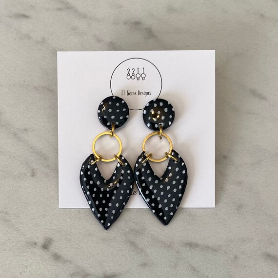 Black and White | Polka Dot | Polymer Clay Earrings | Handmade | Lightweight | Hypoallergenic | Statement Earrings | Modern Jewelry