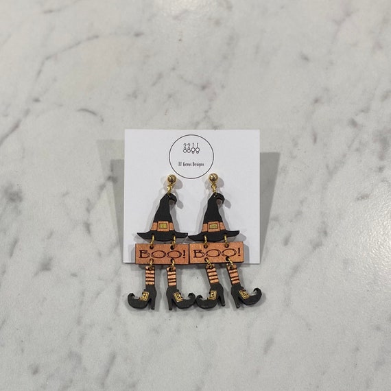 Witch Dangles | Halloween Earrings | Lightweight | Handmade | Hypoallergenic | Statement Earrings