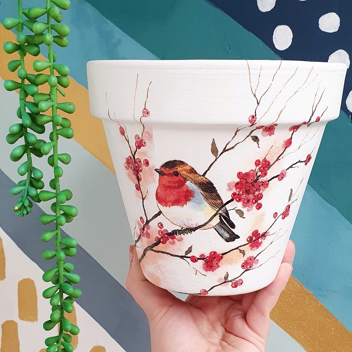 Robin Decoupaged Red Robin Decoupaged Teracotta Plant Pot for Home and Garden - Etsy