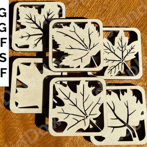6 Ahorn Blatt Holz Metall Untersetzer Herbst Digital SVG DXF Dateien Instant Download Dekor Vorlagen Vektor CNC Laser Cut Glowforge Cricut