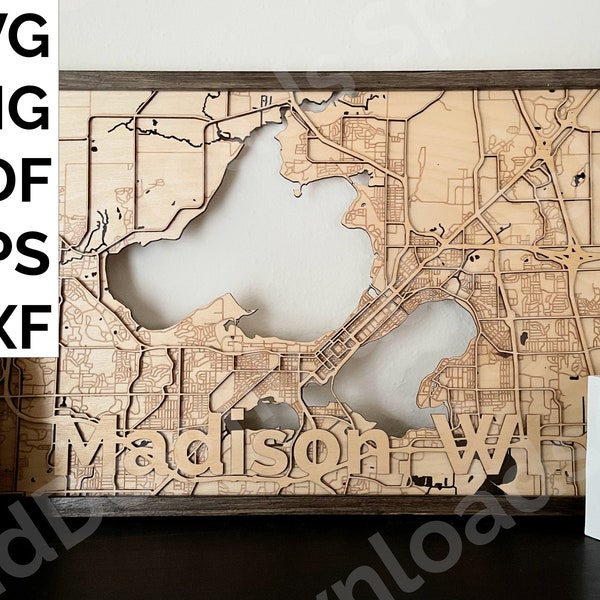 Madison WI multilayer Laser Cut Map SVG/DXF Wall Decor Art Wooden City 3d Glowforge